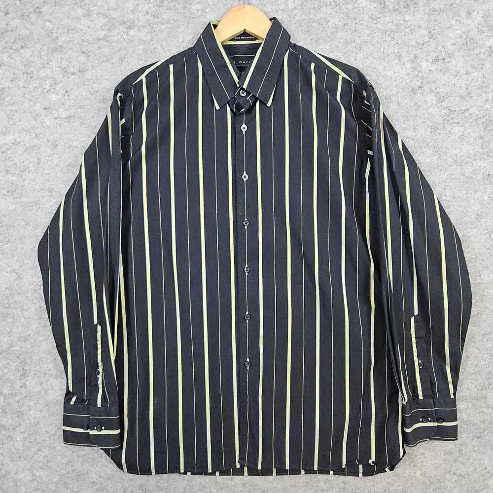 J Ferrar Men's Black & Yellow Striped Size L 16-16 1/2 Dress Shirt Preppy Church
